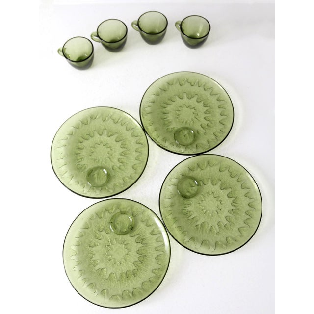 Avocado Vintage 70s Indiana Glass Sunburst Snack Set For Sale - Image 8 of 12