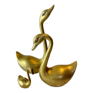 Set of 3 Vintage Brass Swan Figurines — Hollywood Regency / Mid-Century Decor