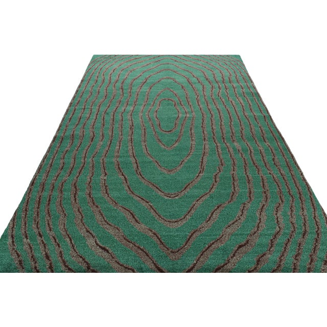 1960s Vintage Zeki Müren Rug in Teal With Burgundy Geometric Patterns | Rug & Kilim For Sale - Image 5 of 7