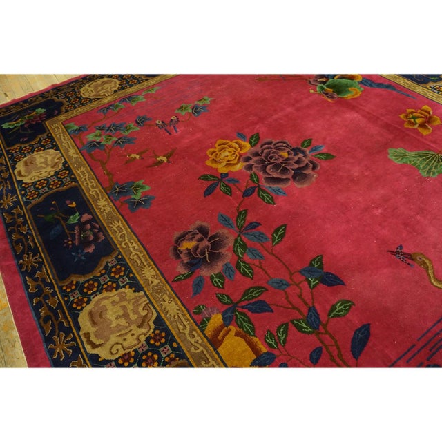 1920s Luxurious Red Wool Antique Chinese Art Deco Walter Nichols Rug Carpet For Sale - Image 4 of 11