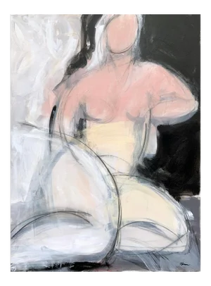 Woman Seated in Pink Painting Acrylic on Canvas