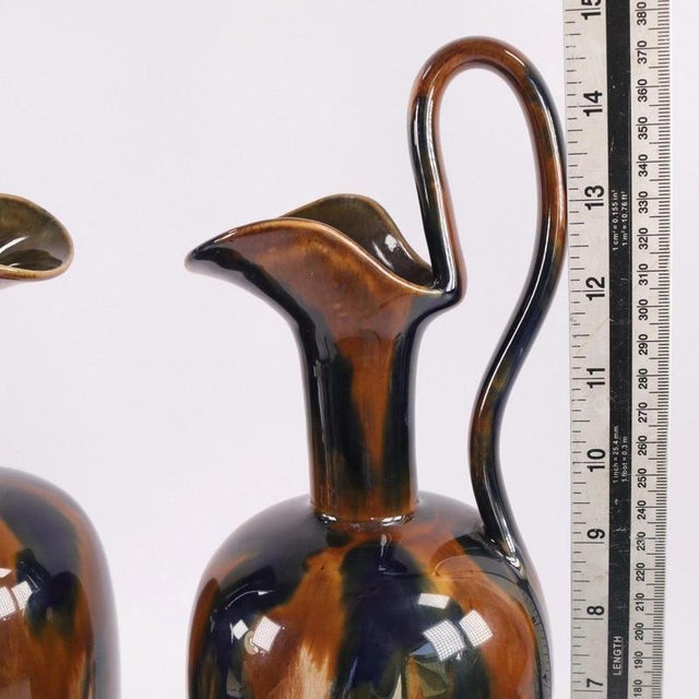 Antique Victorian Majolica Glazed Pottery Ewers attributed to Denby, 1890s, Set of 2 For Sale - Image 9 of 10