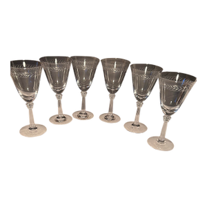 Set of 6 Vintage Fostoria Laurel Etched Crystal Traditional Wine Goblets, 7.5” Elegant Stemware