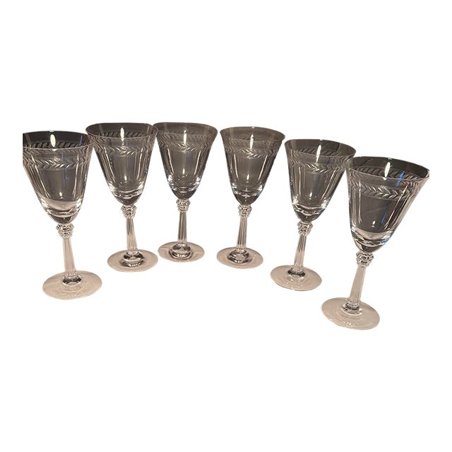 Vintage Laurel by Fostoria 7.5” Crystal Water Goblets Set of 6 For Sale