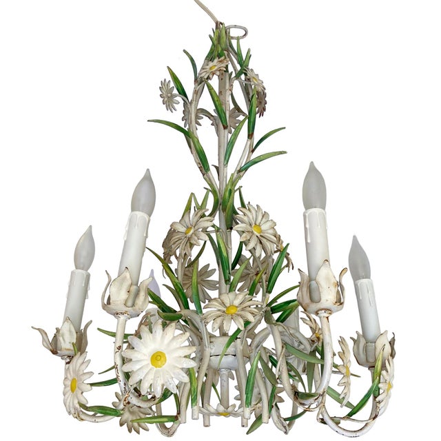 Vintage Italian Tole Daisy Chandelier - 6 Arms For Sale - Image 12 of 14