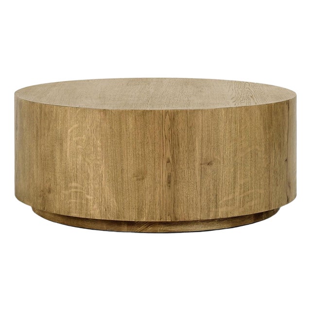 Round Oak Drum Contemporary Coffee Table For Sale