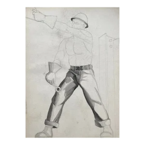 1930s James Wilson Shirtless Construction Worker Watercolor