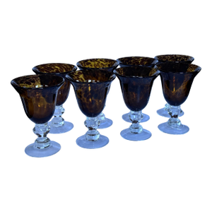 Vintage Tortoiseshell Print Glass Goblets - Set of 8