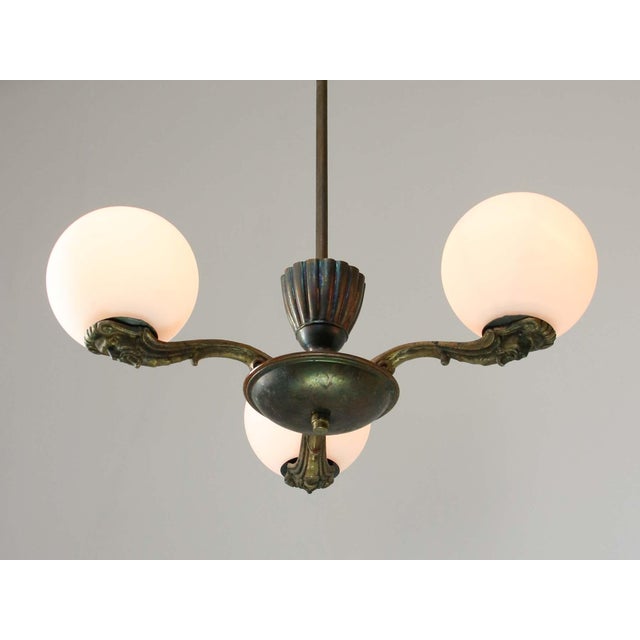 Brown Art Deco French Brass Figural Chandelier, 1930 For Sale - Image 8 of 18