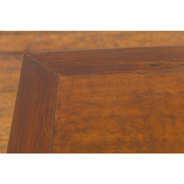 Qing Dynasty Side Table with Burl Top, Horse Hoof Legs and Humpback Stretcher For Sale - Image 10 of 12