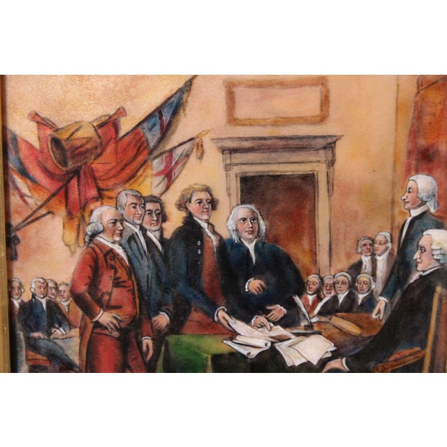 Paint Pierre Bonnet 'Signing of Declaration of Independence' Limoges France Enamel Wall Plaque For Sale - Image 7 of 13