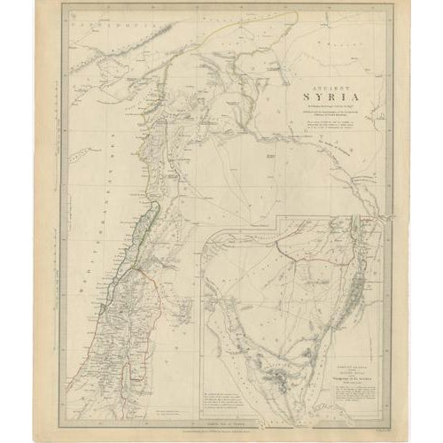 Map of Syria with Palestine, Jerusalem and Mount Sinai, 1843 For Sale