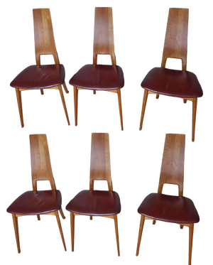 Vintage Leather and Wooden Chairs, 1960s, Set of 6