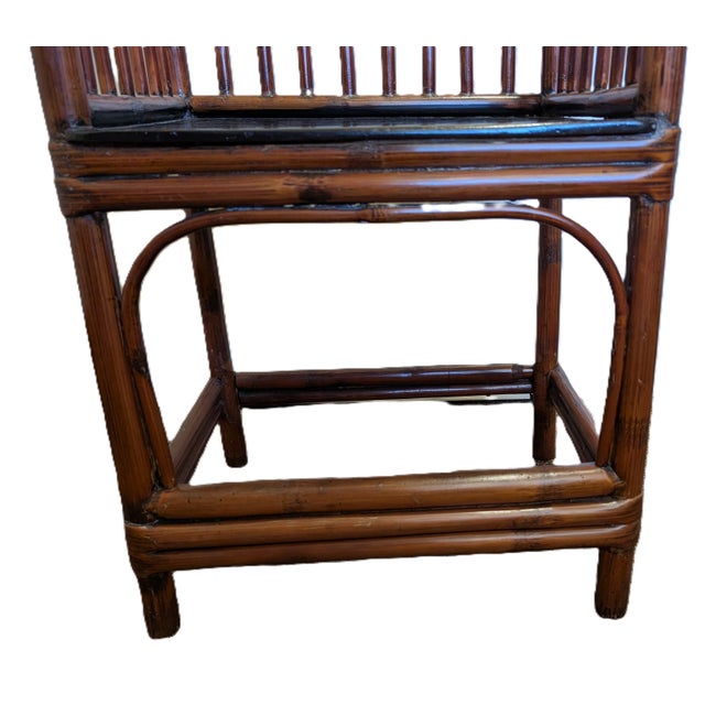 Antique Chinese Bamboo Armchair With Slatted Back and Lacquered Base For Sale - Image 4 of 10