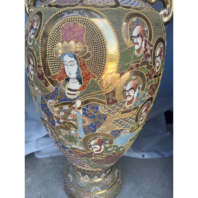 Satsuma Large 44 Inch High Quality Japanese Satsuma Earthenware Decorative Floor Vase For Sale - Image 4 of 12