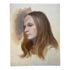 Vintage Realist 1960s Portrait of Woman (Oil on Canvas Paper)