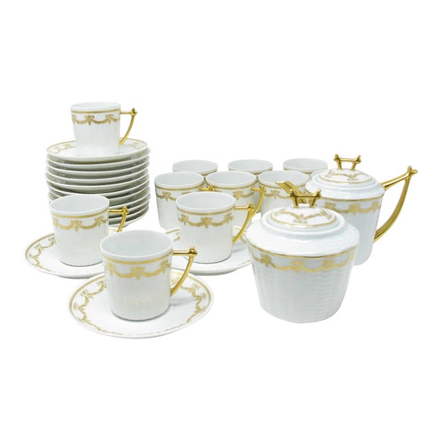 Vintage Robert Haviland & C. Parlon Limoges Porcelain Demitasse Tea or Coffee Set With Gold Decoration - 24 Pieces For Sale
