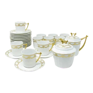 Vintage Robert Haviland & C. Parlon Limoges Porcelain Demitasse Tea or Coffee Set With Gold Decoration - 24 Pieces