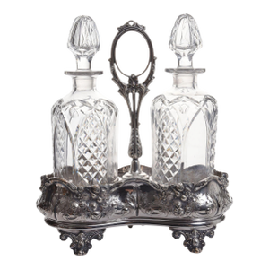 1880-1910s Silver Plate Repoussé Tantalus Set