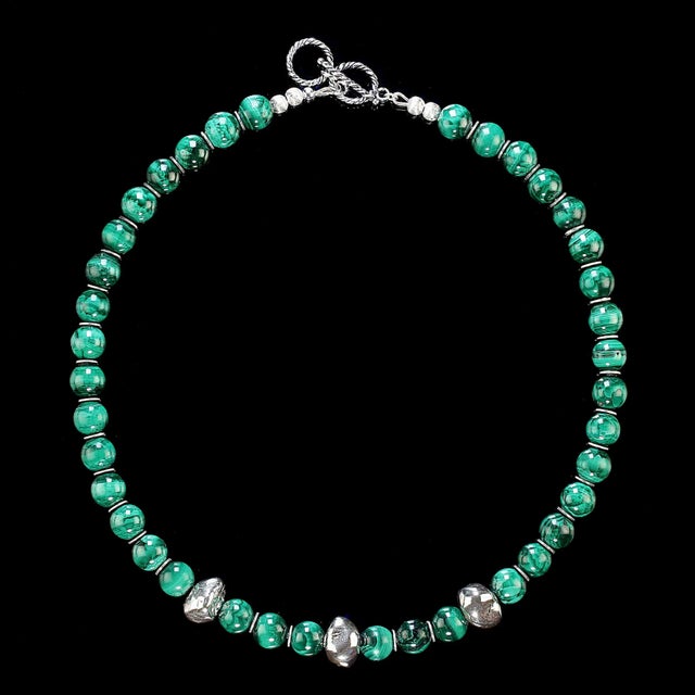 2020s Malachite With Sterling Silver Accents Necklace For Sale - Image 5 of 7