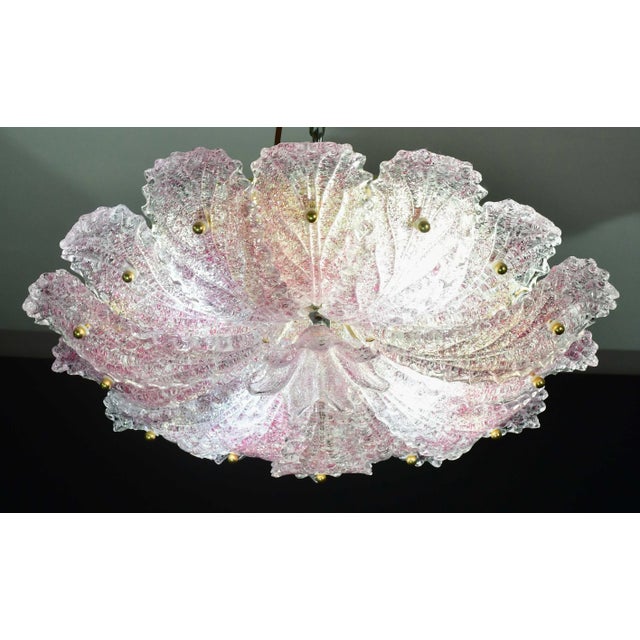 Italian Pink Murano Glass Leave Ceiling Light or Chandelier, 1980 For Sale - Image 3 of 14