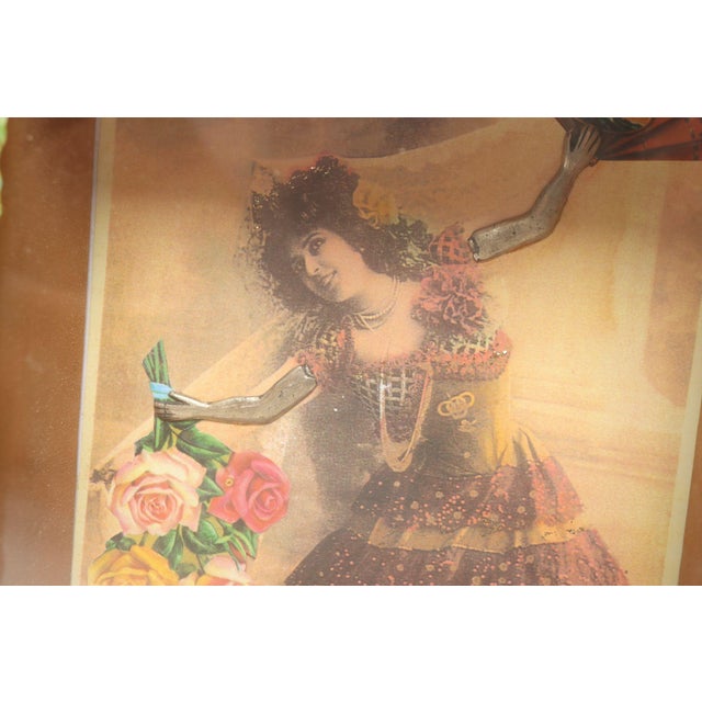 Vintage Folk Art Decoupage Found Object Shadow Box With Belle Epoch Performer For Sale - Image 9 of 15