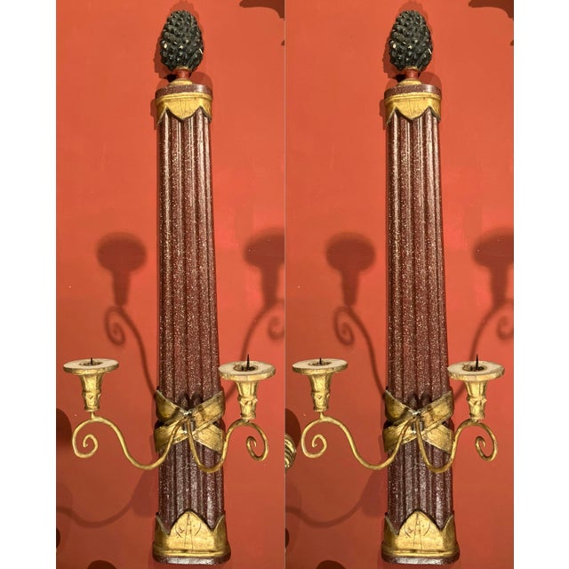 Large Tuscan Empire Giltwood and Faux Porphyry Wall Sconces, Set of 2 For Sale - Image 15 of 15