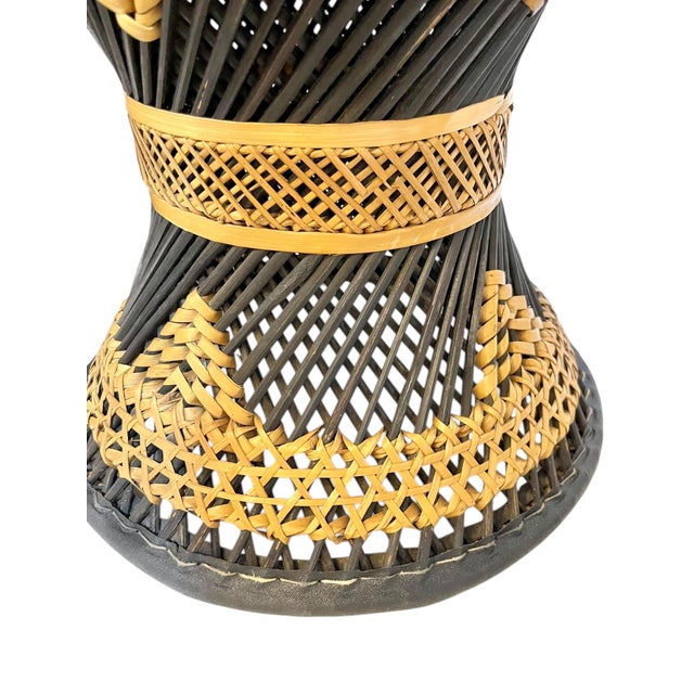 Pair of Mid-Century Anglo-Indian Leather & Rattan Drum Stools For Sale - Image 16 of 17