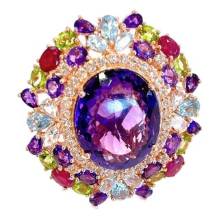 Bochic “Orient” Vintage Natural Ruby, Peridot & Amethyst Ring Set In 18K Gold & For Sale
