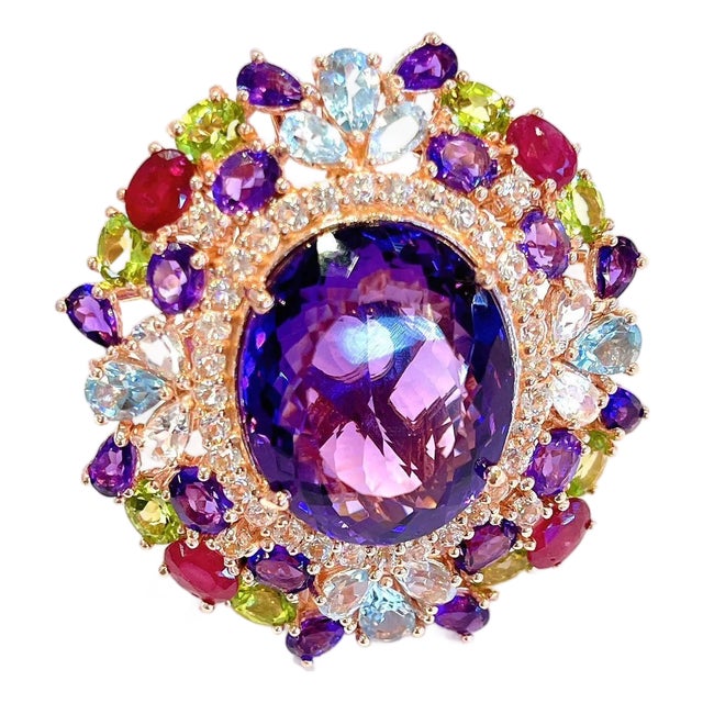 Bochic “Orient” Vintage Natural Ruby, Peridot & Amethyst Ring Set In 18K Gold & For Sale