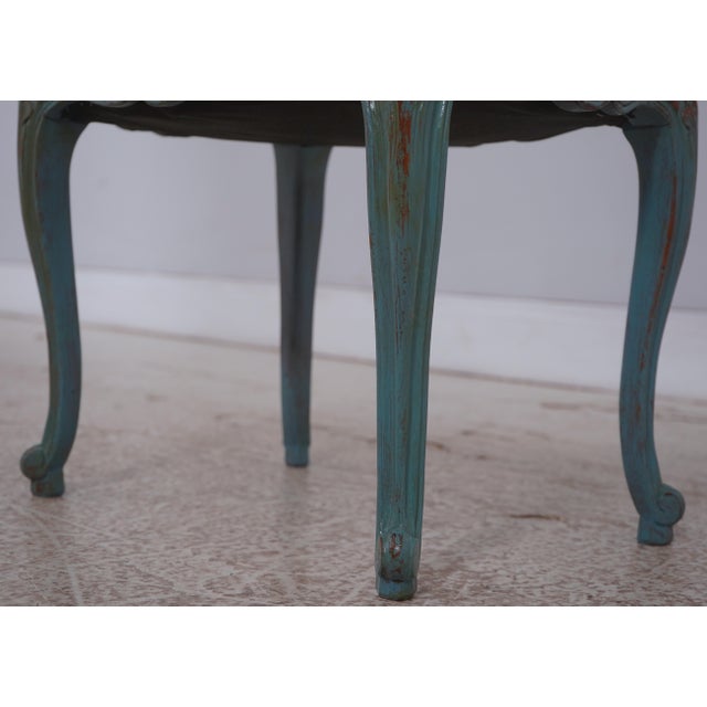 French Green Damask Upholstered Foot Stool or Ottoman For Sale In Philadelphia - Image 6 of 12