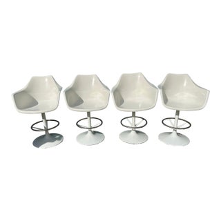 Mid Century Fiberglass Shell Tulip Swivel Bar Stools - Set of 4 For Sale