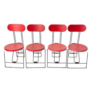 Cricket Folding Chairs in Black Metal and Red Plastic by Andries Van Onck for Magis, 1970s, Set of 4 For Sale