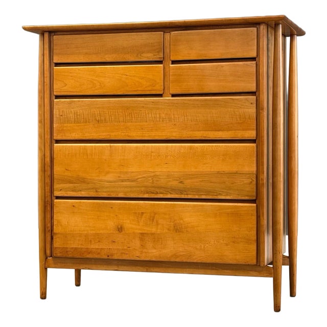 1960s Refinished Solid Maple Mid Century Floating Tall Dresser For Sale