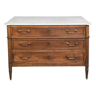 19th Century French Louis XVI Walnut Marble-Top Commode For Sale