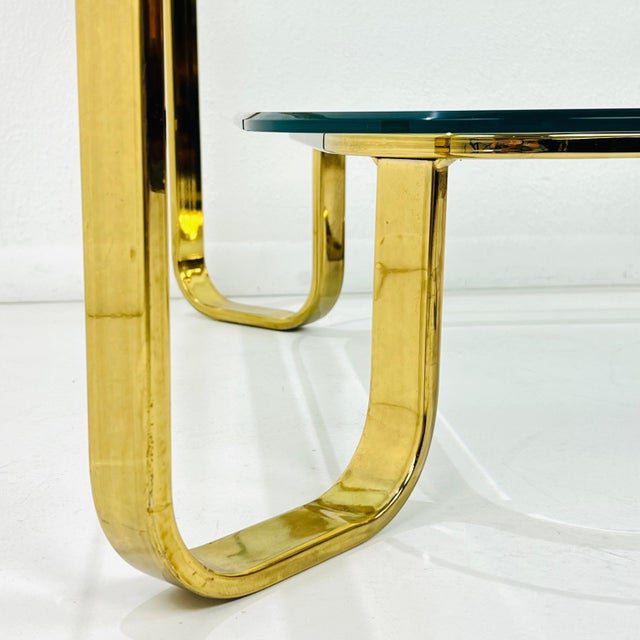 Mid-Century Modern Brass Flat Bar 2-Tier Coffee Table in the Style of Milo Baughman For Sale - Image 3 of 12