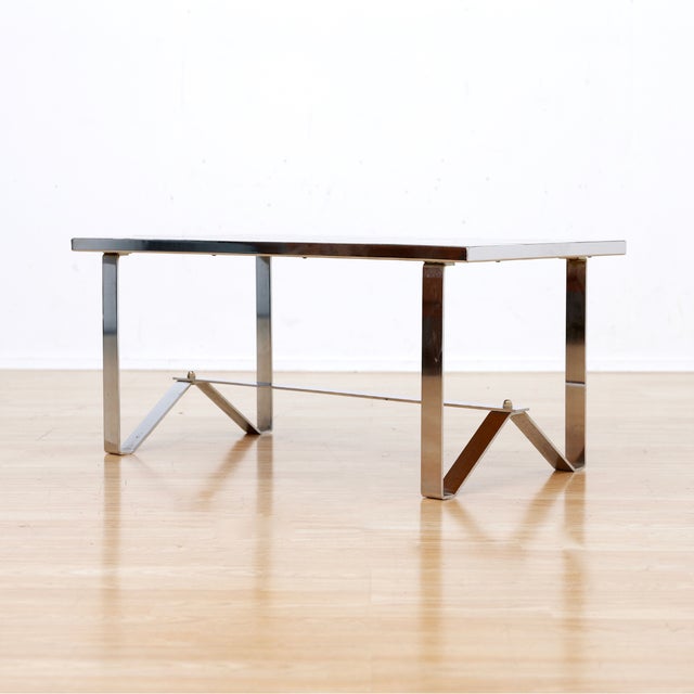 Mid-Century Modern 1970s Post Modern Chrome & Tile Coffee Table For Sale - Image 3 of 10