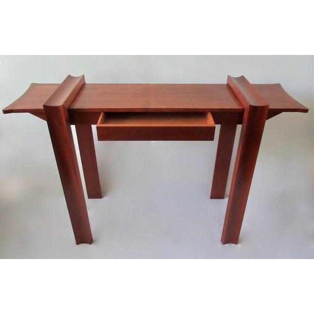 Asian C. 1987-88 Minimalist Cherry Wood Hand-Crafted Console Table With Center Drawer For Sale - Image 3 of 15