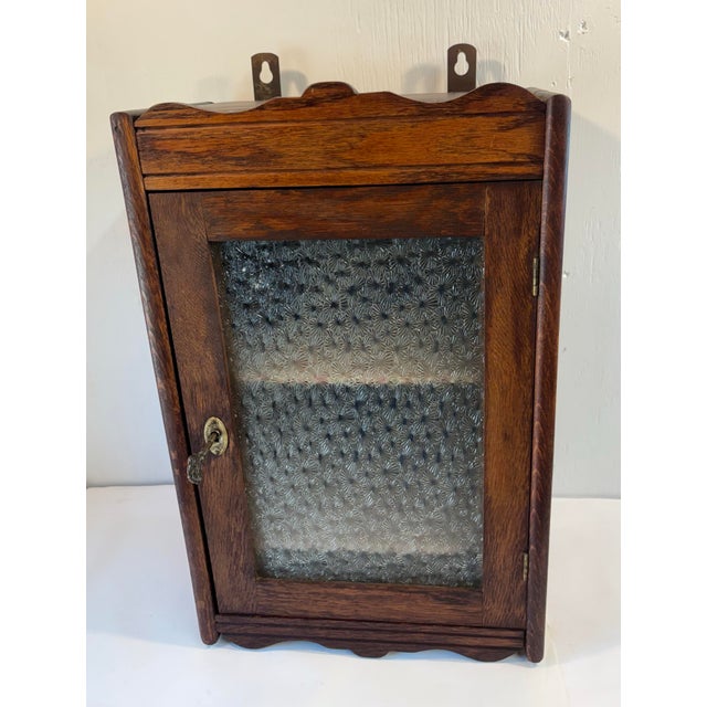 Farmhouse Antique Primitive Wall Cabinet With Patterned Glass Door For Sale - Image 3 of 11