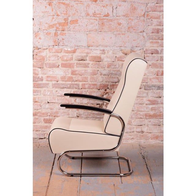 Beige Bauhaus Armchair FN24 in Chrome and Leather attributed to Mücke-Melder, Czech, 1930s For Sale - Image 8 of 16