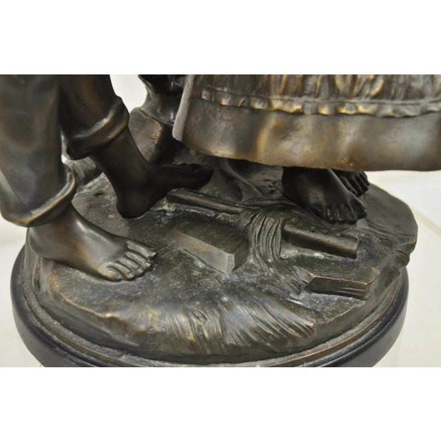 Metal "Enjoue" After Auguste Moreau Victorian Bronze Boy and Girl Statue Sculpture For Sale - Image 7 of 12