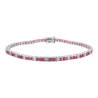 Square Ruby Diamond 18k Gold Bracelet For Sale