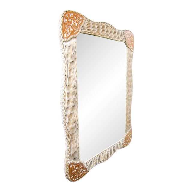 Pier One Jamaica Collection Wicker and Carved Wood Horizontal or Vertical Wall Mirror For Sale