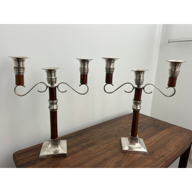 Pair of Mahogany and Silver Plated Candelabras For Sale - Image 14 of 18