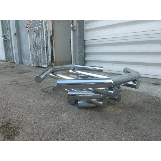 Incredible 70's Stacked Architectural Chrome Tubular Coffee Table Base For Sale - Image 4 of 9