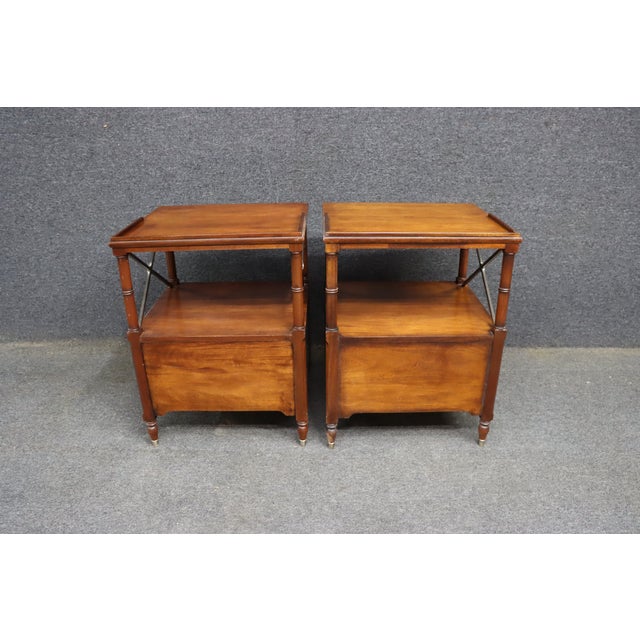 Pair of Ethan Allen Mahogany Bedside Tables With X-Form Supports For Sale - Image 12 of 13