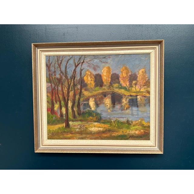 Original Vintage Scandinavian Oil on Panel – “Autumn Landscape” by Skänstod – Signed & Dated 1948 – Framed – 70 × 60 cm...