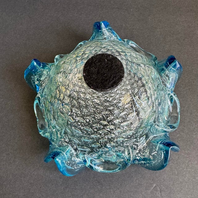 Glass Art Glass Dish Turquoise Gold Bullicante Bubbles Mid Century Italian Murano For Sale - Image 7 of 10