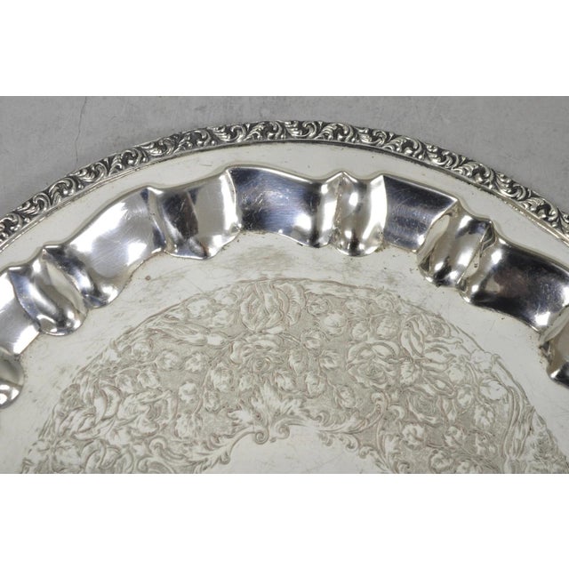 Vintage Victorian Silver Plated Round Twin Handle Bar Serving Platter Tray For Sale In Philadelphia - Image 6 of 12
