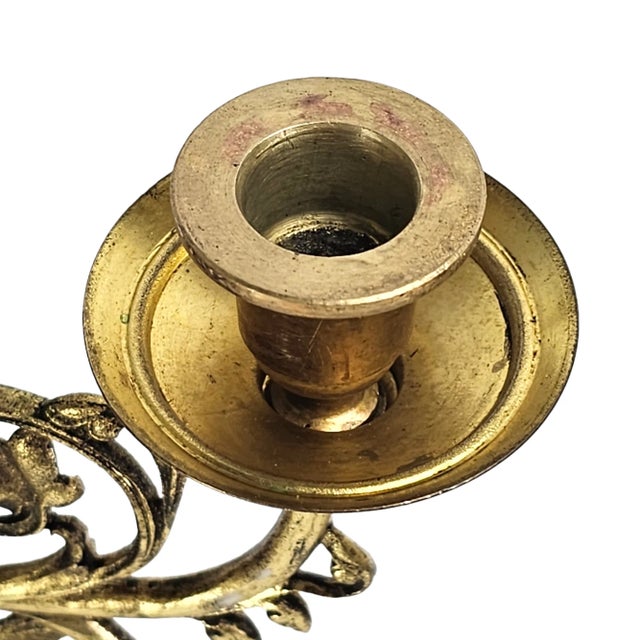 Metal Pair Brass Viollet-Le-Duc Candelabras Candlesticks For Sale - Image 7 of 12